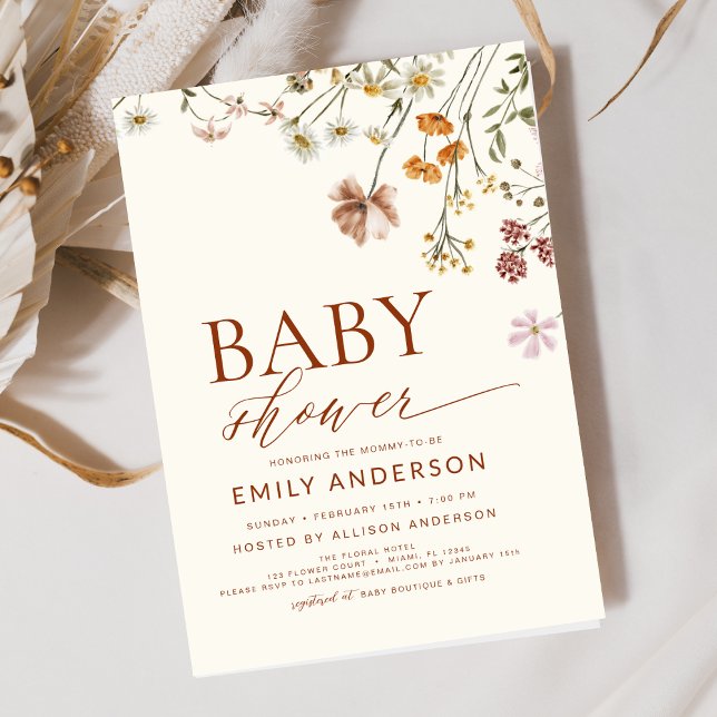 Invitación Boho Wildflower Baby Shower Terracotta (Subido por el creador)