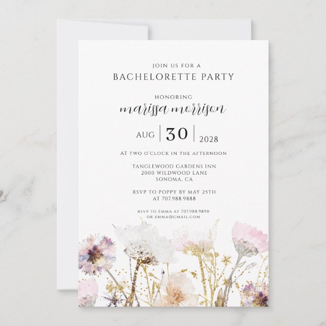 Invitación Boho Wildflower Bachelorette (Anverso)
