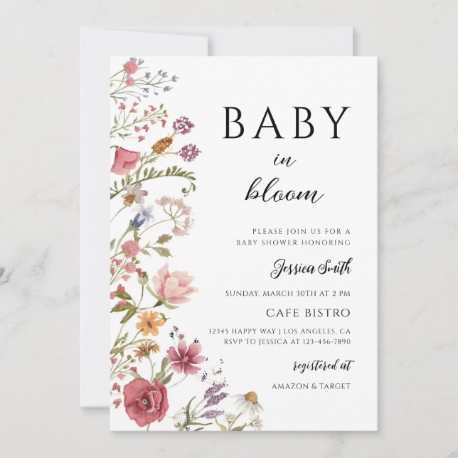 Invitación Boho Wildflower Bebé en Flor (Anverso)