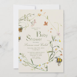Invitación Boho Wildflower Bee Beige Baby Shower