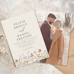 Invitación Boho Wildflower Beige Foto Boda Jardín