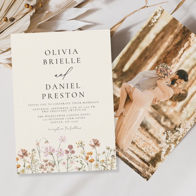 Invitación Boho Wildflower Beige Foto Boda Jardín (Subido por el creador)