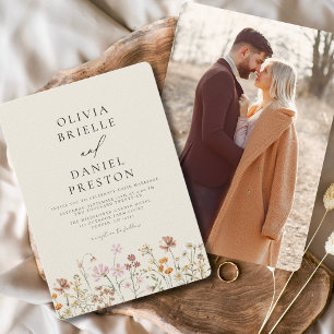Invitación Boho Wildflower Beige Foto Boda Jardín