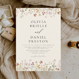 Invitación Boho Wildflower Beige Jardín Boda