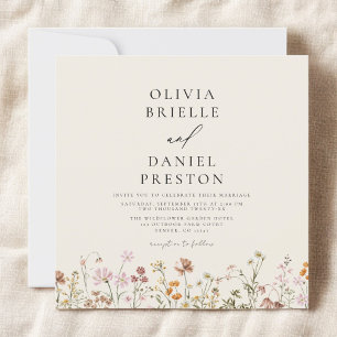 Invitación Boho Wildflower Beige Jardín Boda