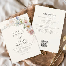 Boho Wildflower Beige todo en un Boda de código QR
