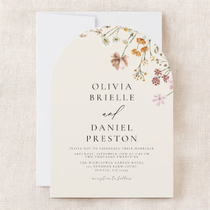 Invitación Boho Wildflower Beige todo en un Boda de código QR