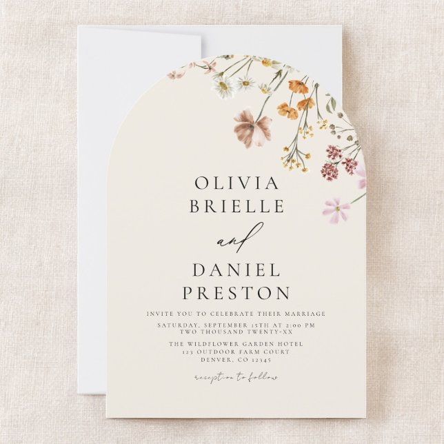 Invitación Boho Wildflower Beige todo en un Boda de código QR (Subido por el creador)