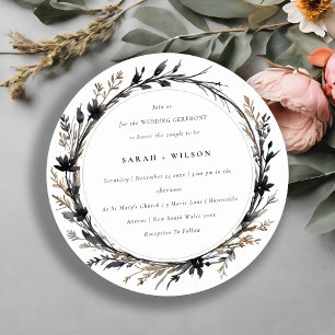 Invitación Boho Wildflower Black Brown Fall Wreath Boda