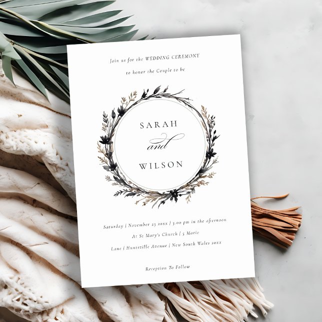 Invitación Boho Wildflower Black Brown Fall Wreath Boda (Subido por el creador)
