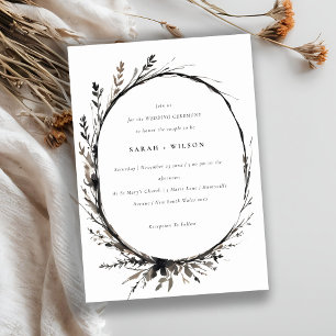 Invitación Boho Wildflower Black Brown Fall Wreath Boda