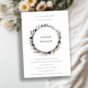 Invitación Boho Wildflower Black Fall Wreath Baby Shower