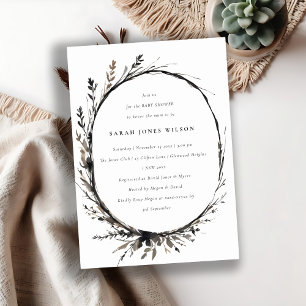 Invitación Boho Wildflower Black Fall Wreath Baby Shower
