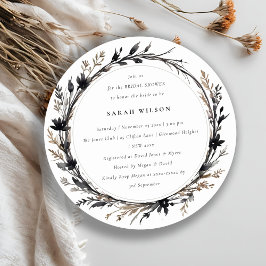 Invitación Boho Wildflower Black Fall Wreath Brillante Shower