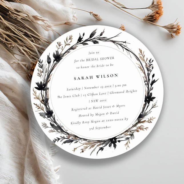 Invitación Boho Wildflower Black Fall Wreath Brillante Shower (Subido por el creador)