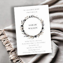 Invitación Boho Wildflower Black Fall Wreath Brillante Shower