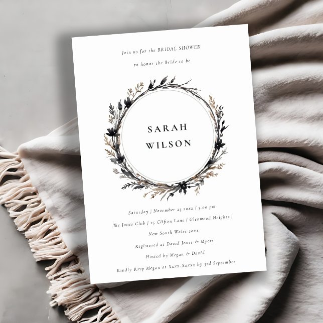 Invitación Boho Wildflower Black Fall Wreath Brillante Shower (Subido por el creador)