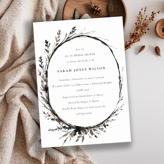 Invitación Boho Wildflower Black Fall Wreath Brillante Shower (Subido por el creador)