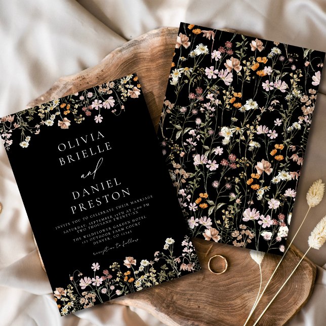 Invitación Boho Wildflower Black Garden Wedding (Subido por el creador)