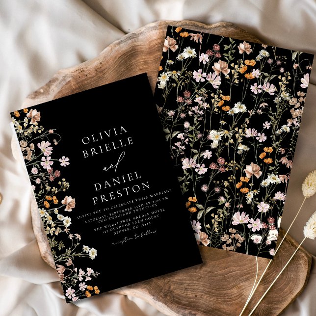Invitación Boho Wildflower Black Garden Wedding (Subido por el creador)