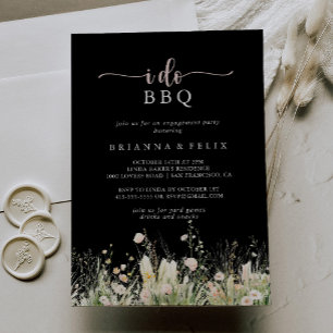 Invitación Boho Wildflower Black I Do BBQ Engagement Party