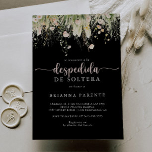Invitación Boho Wildflower Black Spanish Bridal Shower