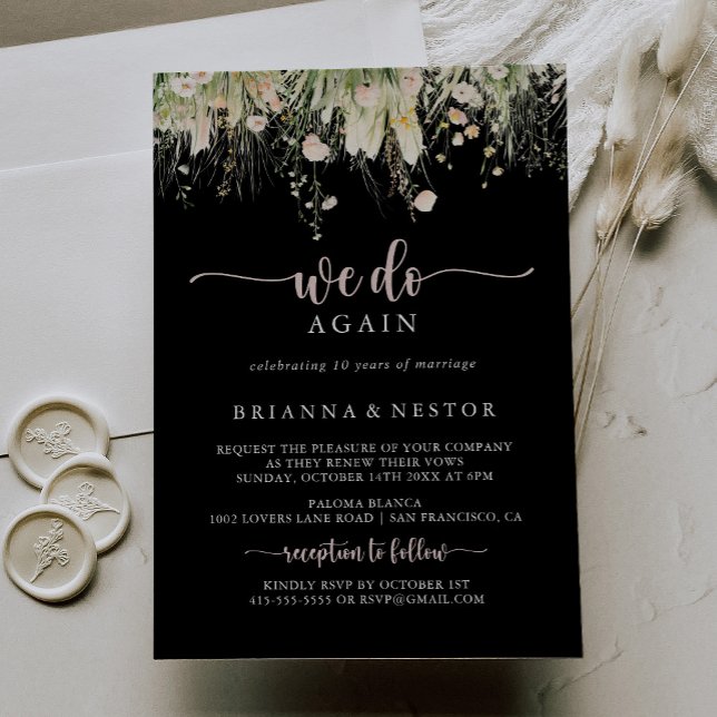 Invitación Boho Wildflower Black Volvemos a prometer renovaci (Subido por el creador)
