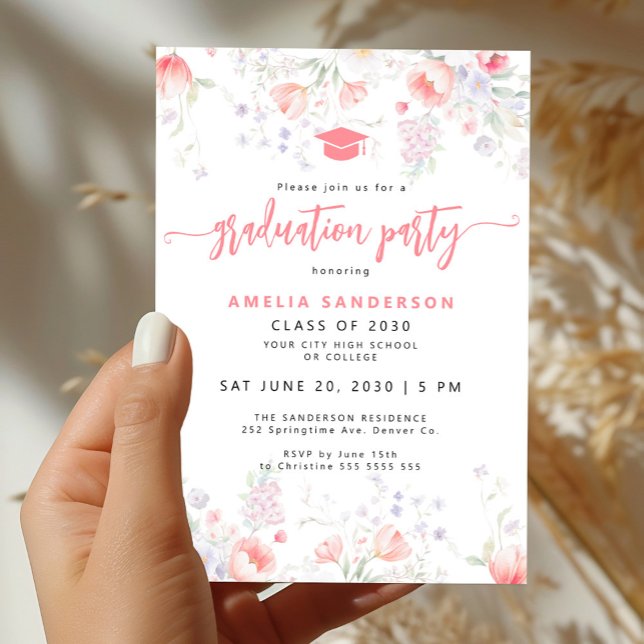 Invitación Boho wildflower bloom graduation party (Subido por el creador)