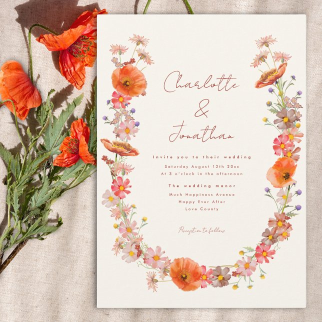 Invitación Boho Wildflower Boda (Boho wildflower wreath wedding invitation )