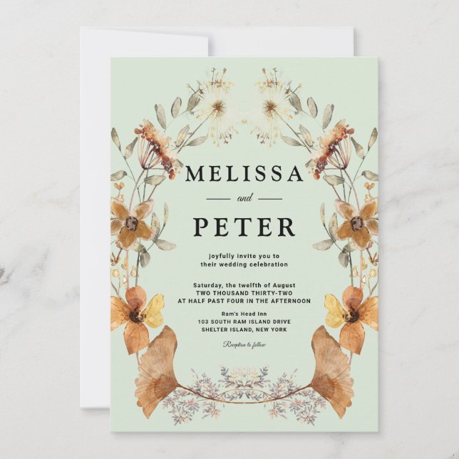 Invitación Boho Wildflower Boda del arco floral otoñal (Anverso)
