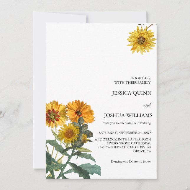 Invitación Boho Wildflower Boda del girasol amarillo Floral (Anverso)