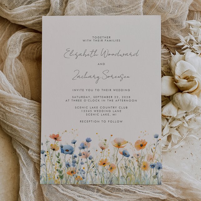 Invitación Boho Wildflower Border Naranja Boda Azul (Subido por el creador)