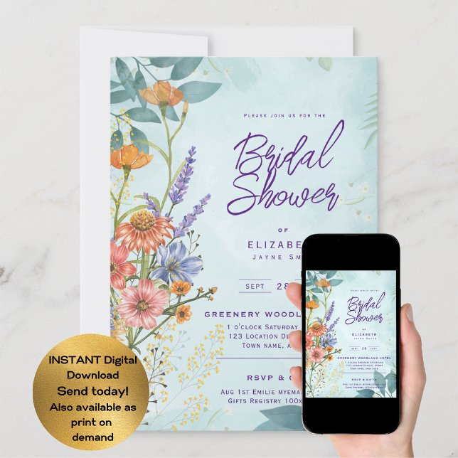 Invitación Boho Wildflower Bridal, Baby Shower, Cumpleaños AN (Subido por el creador)