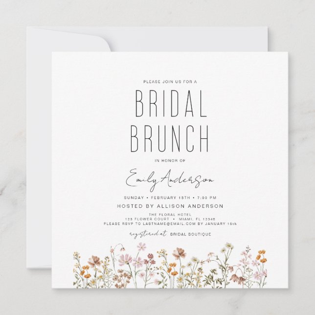 Invitación Boho Wildflower Bridal Brunch Bridal Bridal Shower (Anverso)