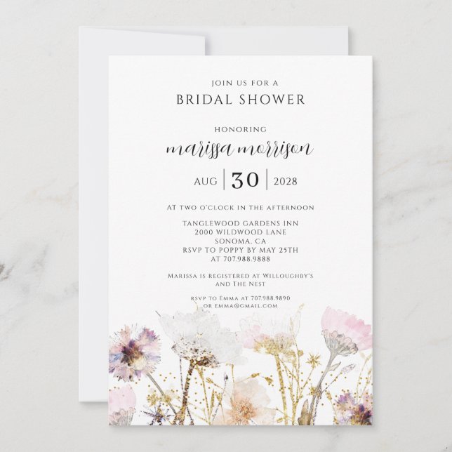 Invitación Boho Wildflower Bridal Shower (Anverso)