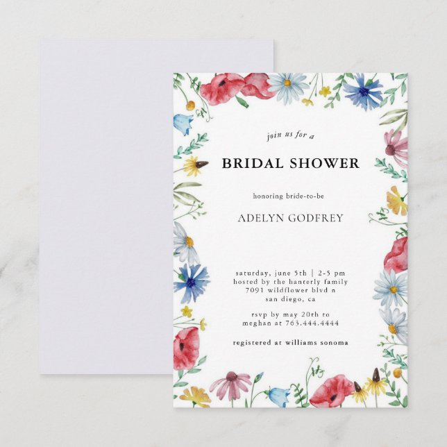 Invitación Boho Wildflower Bridal Shower  (Anverso / Reverso)