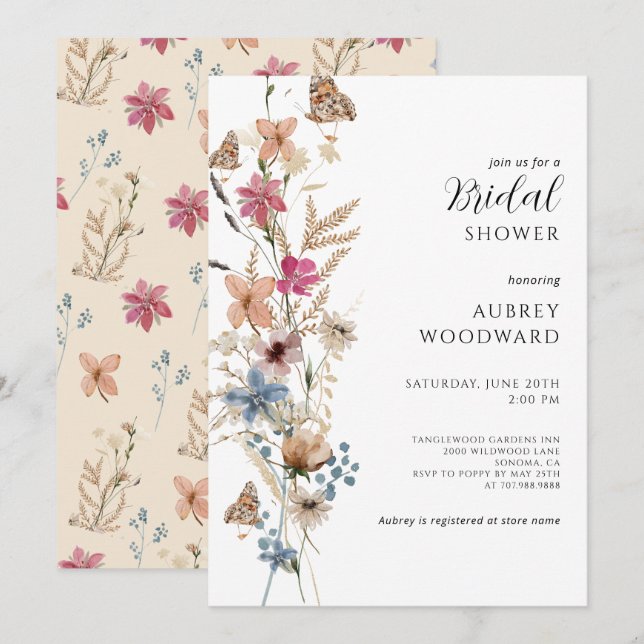 Invitación Boho Wildflower Bridal Shower (Anverso / Reverso)