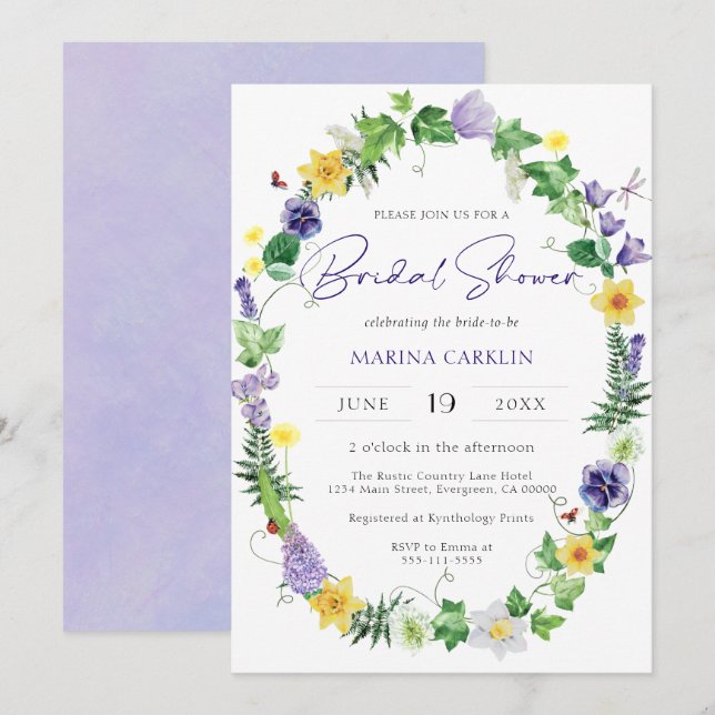 Invitación Boho Wildflower Bridal Shower (Anverso / Reverso)