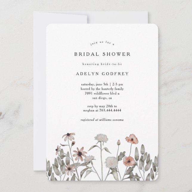 Invitación Boho Wildflower Bridal Shower (Anverso)