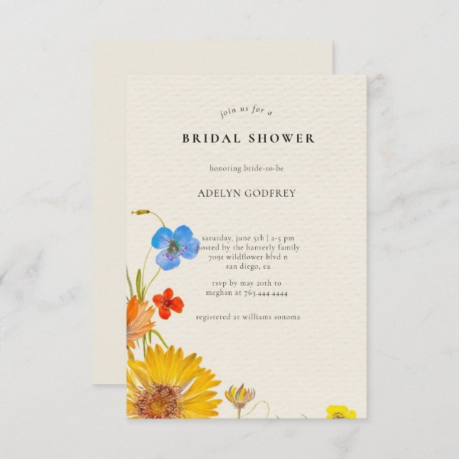 Invitación Boho Wildflower Bridal Shower (Anverso / Reverso)