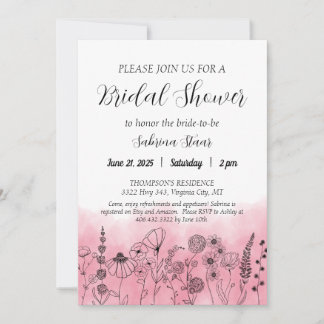 Invitación Boho Wildflower Bridal Shower Invitan a la acuarel