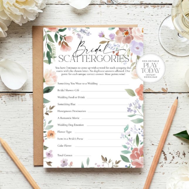 Invitación Boho Wildflower Bridal Shower Scattergories Juego (Subido por el creador)