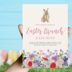Invitación Boho Wildflower Bunny Easter Brunch and Egg Hunt