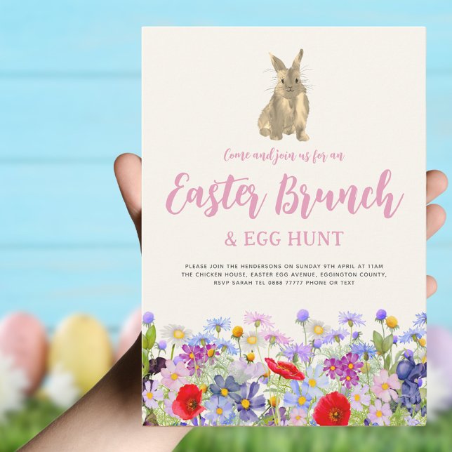 Invitación Boho Wildflower Bunny Easter Brunch and Egg Hunt (Boho wildflower Bunny Easter brunch and egg hunt invitation )