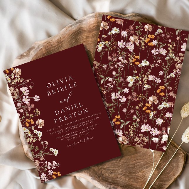 Invitación Boho Wildflower Burgundy Garden Wedding (Subido por el creador)