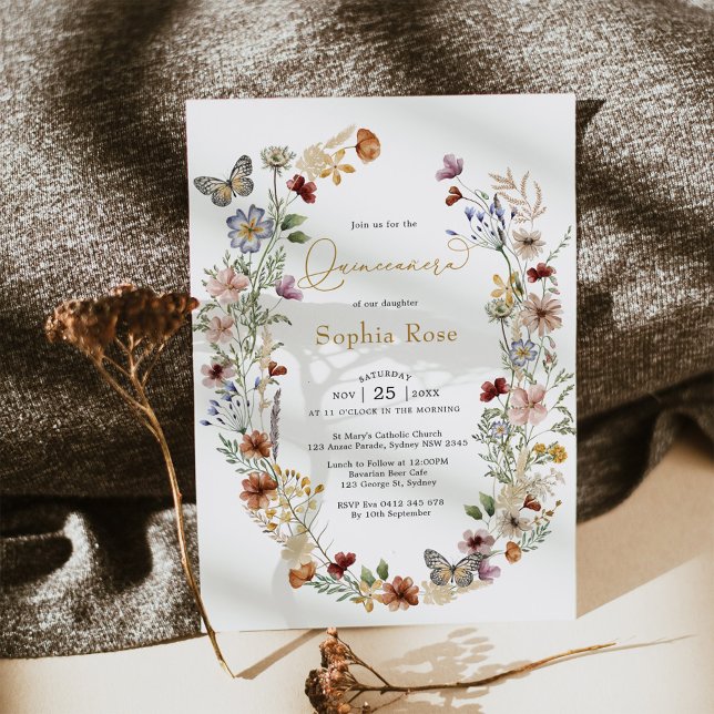 Invitación Boho Wildflower Butterfly Garden Quinceañera (Subido por el creador)