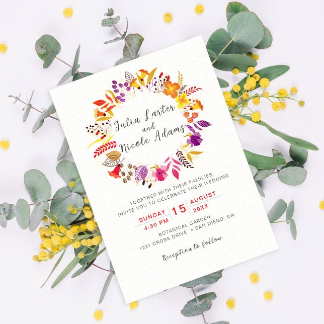 Invitación Boho Wildflower Caída Wreath Foliage Boda (Subido por el creador)