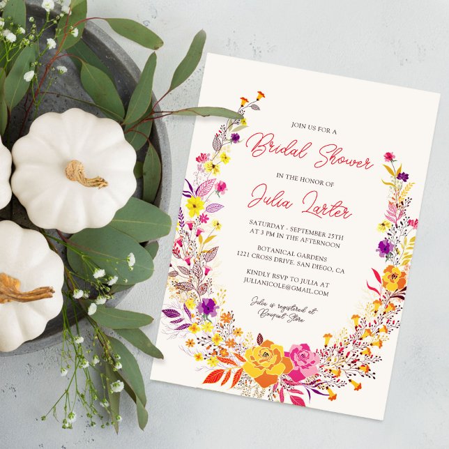 Invitación Boho Wildflower Caída Wreath Foliage Ducha de novi (Subido por el creador)