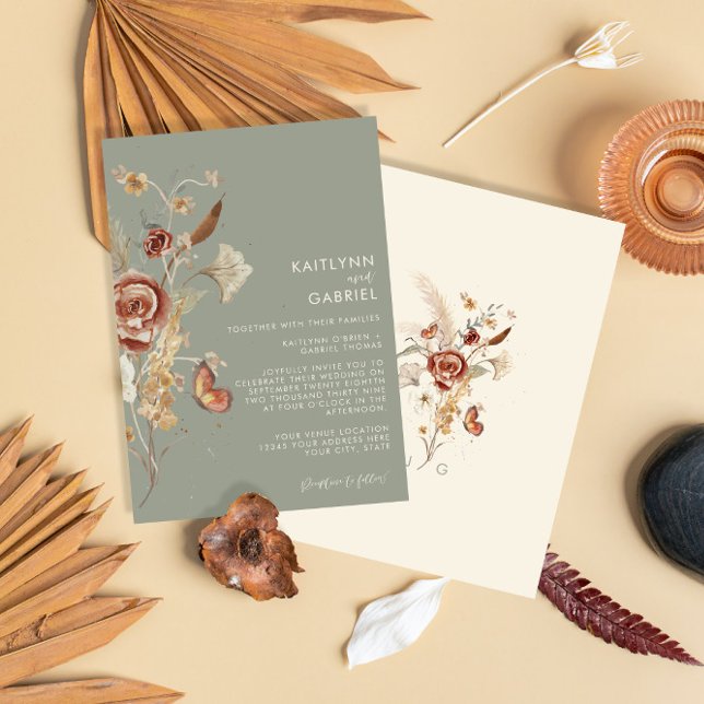 Invitación BOHO Wildflower Dried Floral Moss Bridal Shower (Subido por el creador)
