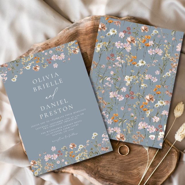 Invitación Boho Wildflower Dusty Blue Garden Wedding (Subido por el creador)